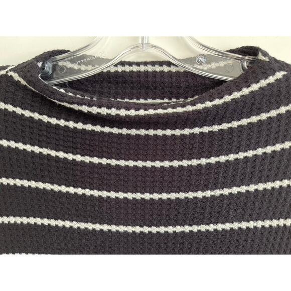 Anthropologie Sz M Mock Neck Stripe Top Black Stretch Ribbed Soft Comfy Fall NWT - Picture 4 of 14